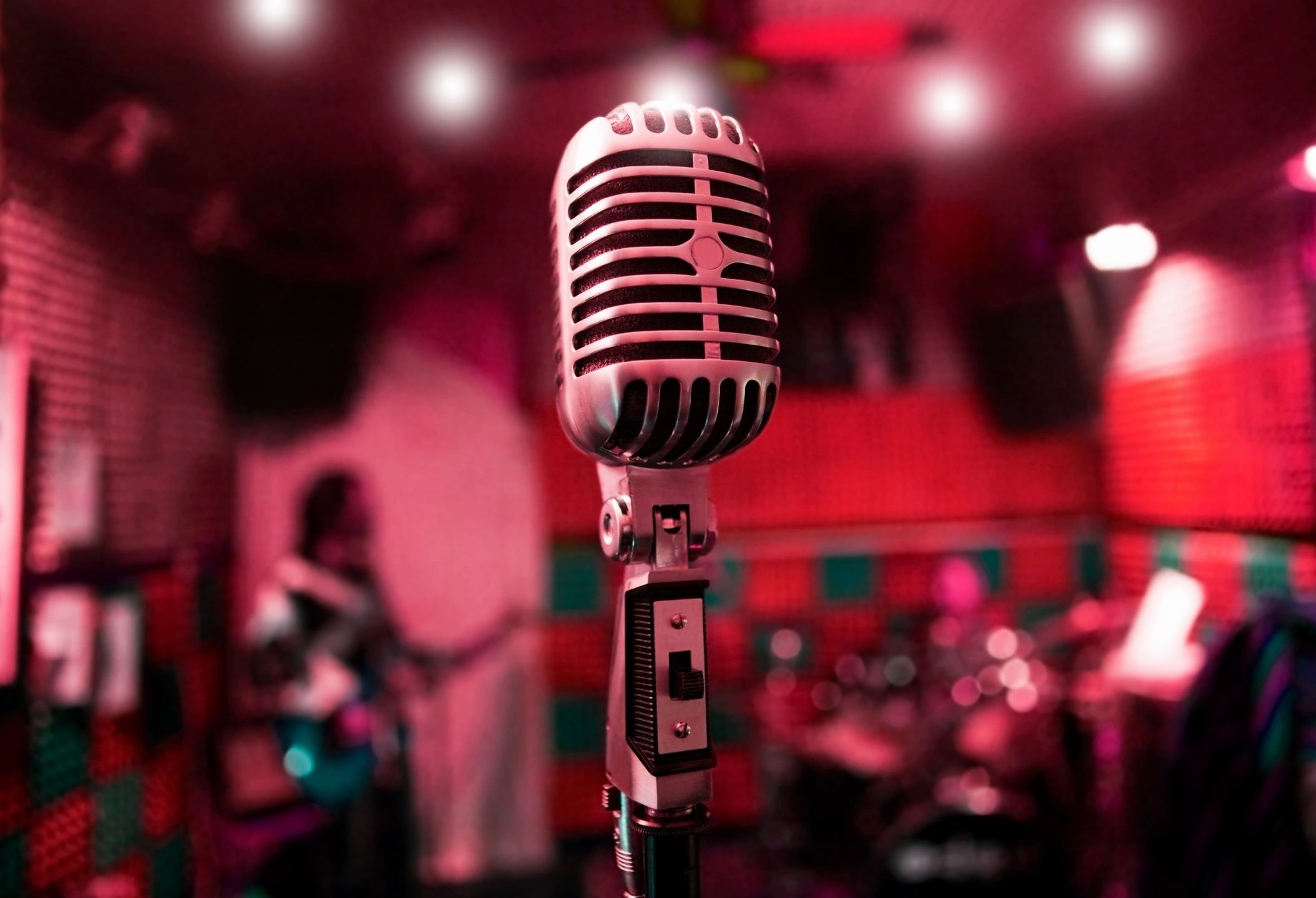 Vintage microphone with neon lighting